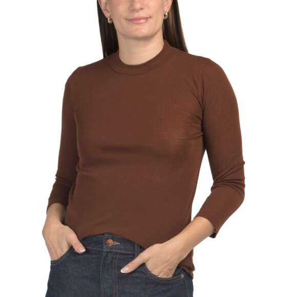 VINCE Rosewood Wool Three-quarter Sleeve High Neck Top - Picture 1 of 2